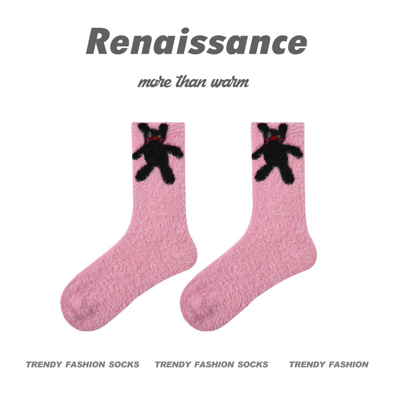 Cozy Cat Mid Calf Plush Polyester Socks