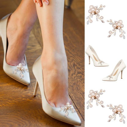Removable Pearl Protein Blue Rhinestone Floral Shoe Clips