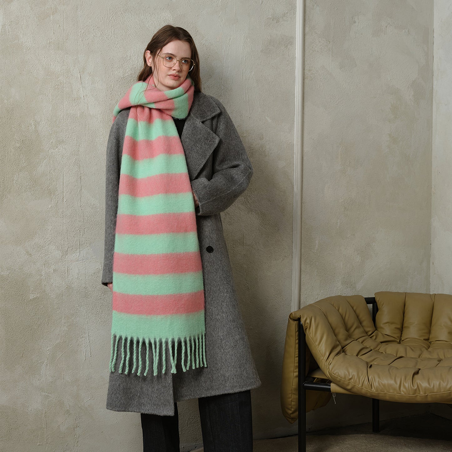 Plaid Fringe Acrylic Scarf Warm Cozy Shawl for Women