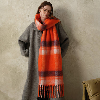 Retro Plaid Knit Scarf Cozy Warm Neck Wrap