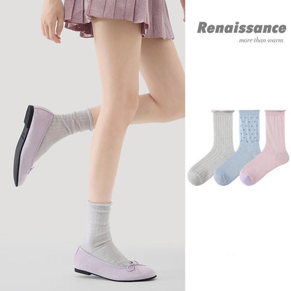 Mid Calf Striped Mesh Breathable Cotton Socks