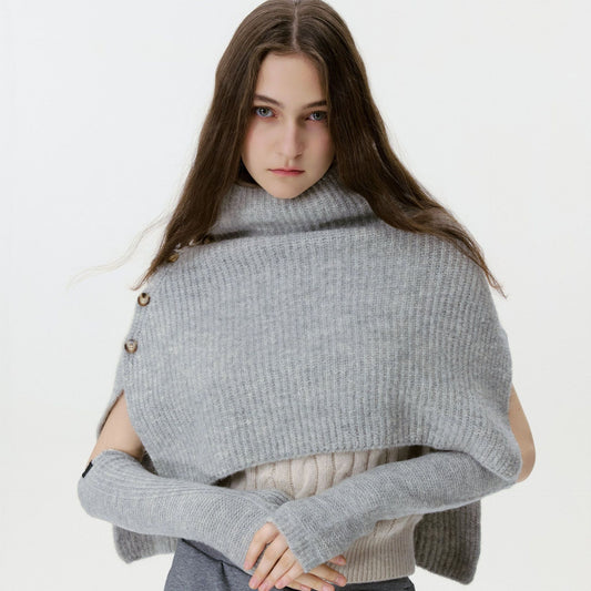 Chic High-Neck Button Neck Warmer Cozy Knit Scarf