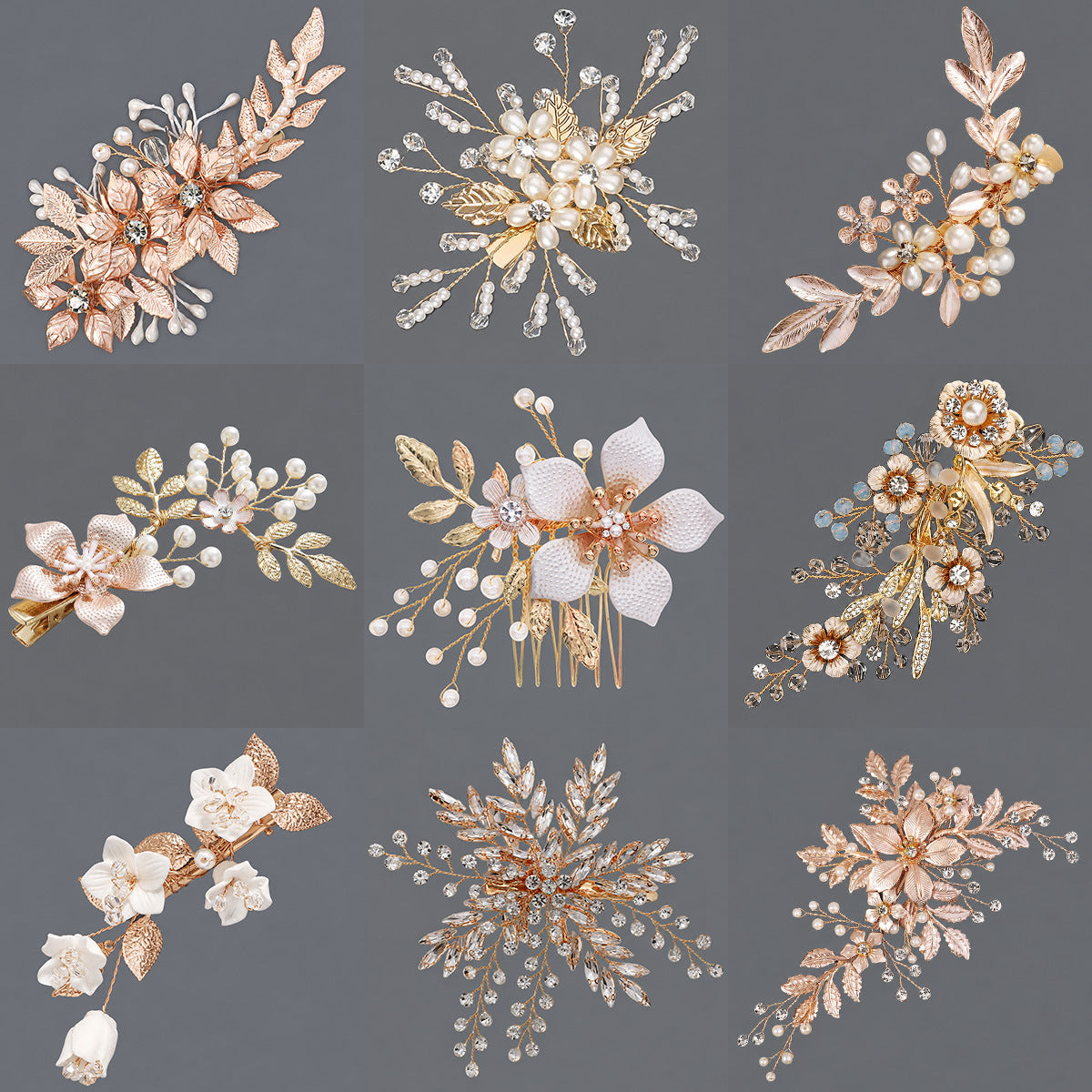 Elegant Floral Hair Clips with Pearl and Rhinestone Accents