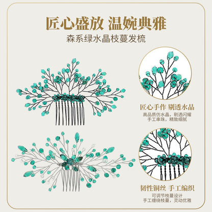 Green Crystal Leaf Hair Comb Elegant Bridal Hair Accessory