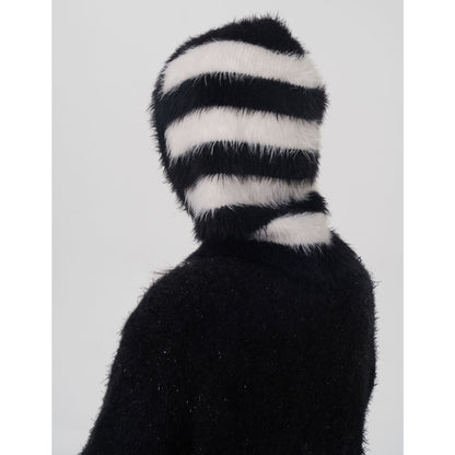 Trendy Two-Tone Striped Faux Mink Knit Beanie for Women