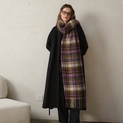 Designer Plaid Winter Scarf Cozy Woven Shawl with Fringes
