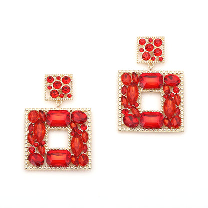 Earrings Geometric Square Colorful Rhinestone Statement