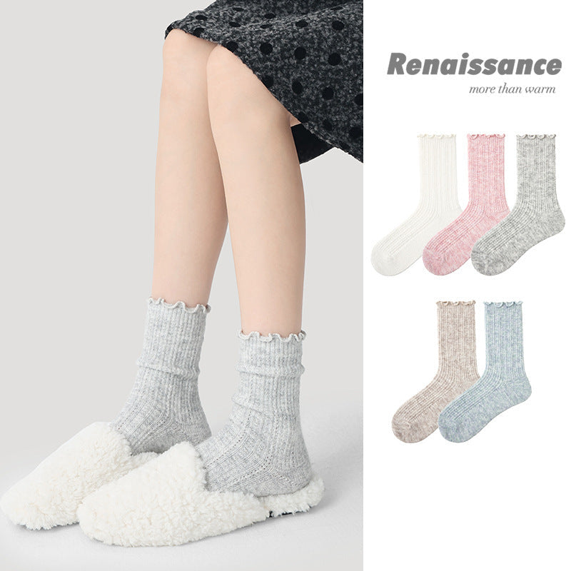 Mid Calf Wool Blend Socks Renaissance Lace Fleece Lined