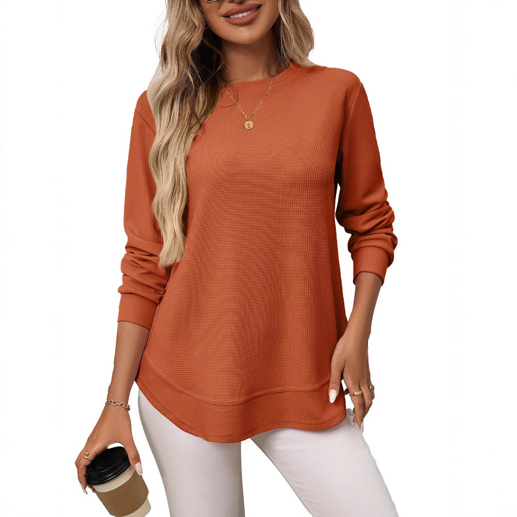 Casual Loose Waffle Knit Long Sleeve T-Shirt