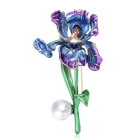 Vintage Enamel Iris Flower Brooch Fashion Jewelry Pin