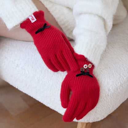 Elegant Touchscreen Knit Gloves with Bow Design
