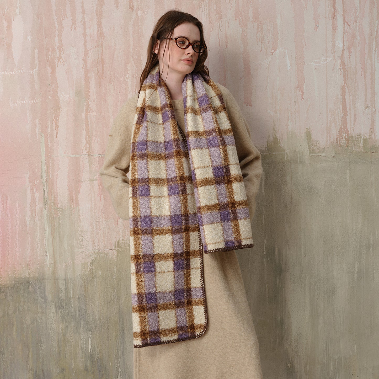 Lazy Scottish Checkered Wool Scarf for Women - Stylish Versatile Wrap