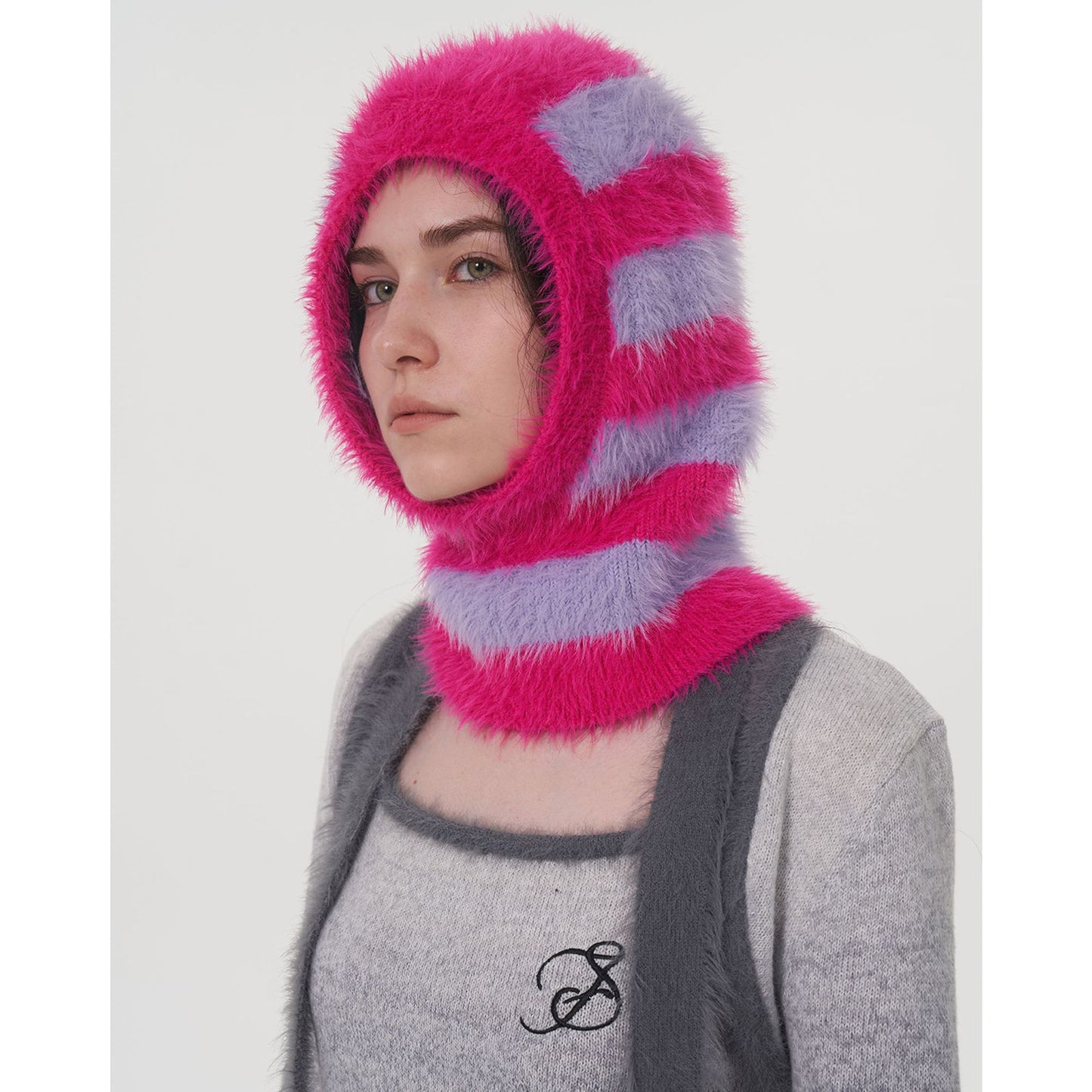 Trendy Two-Tone Striped Faux Mink Knit Beanie for Women