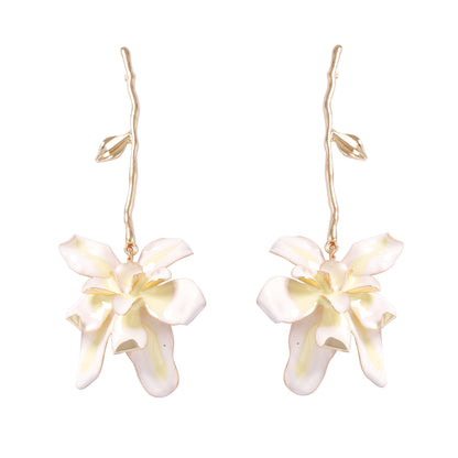 Earrings Metal Floral Statement Drop Vacation Style