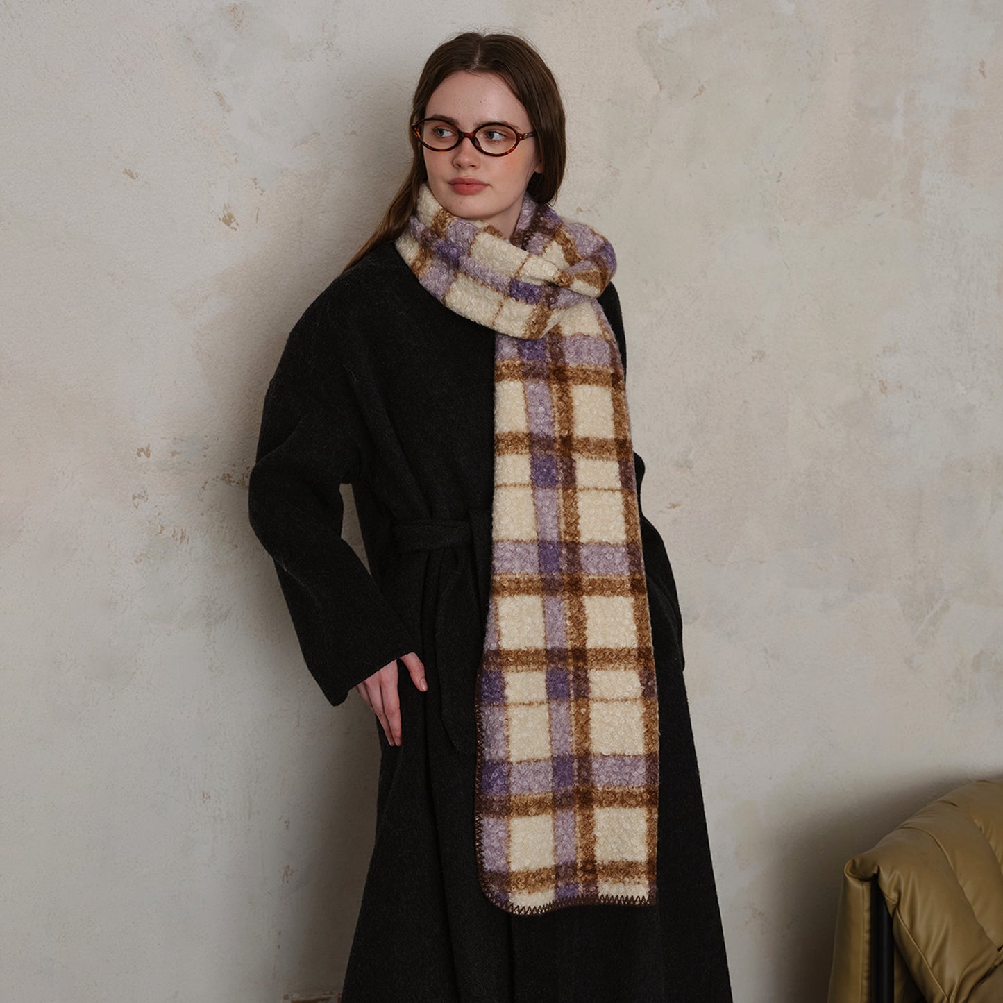 Lazy Scottish Checkered Wool Scarf for Women - Stylish Versatile Wrap
