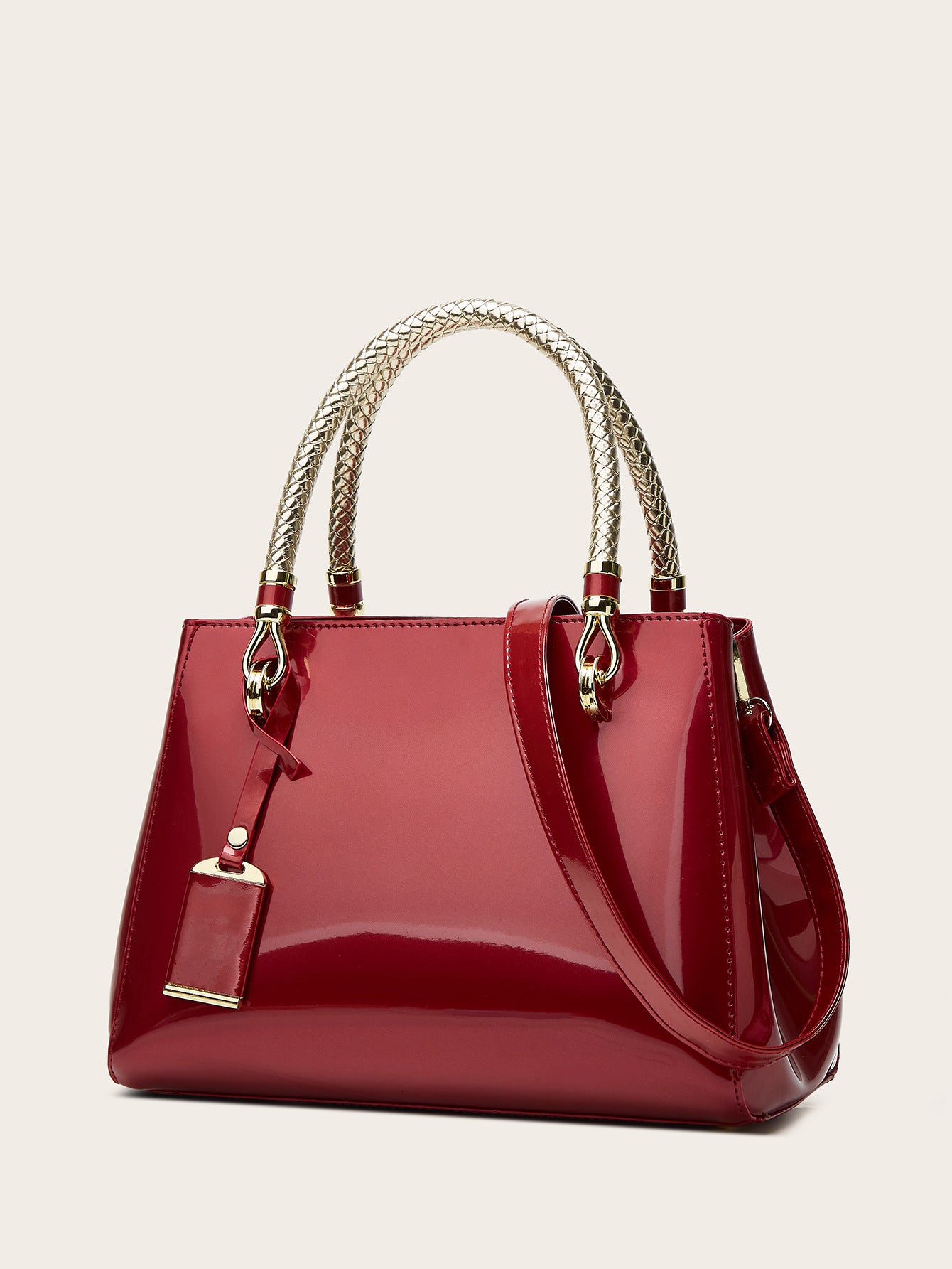 Stylish Red Patent Leather Tote Bag