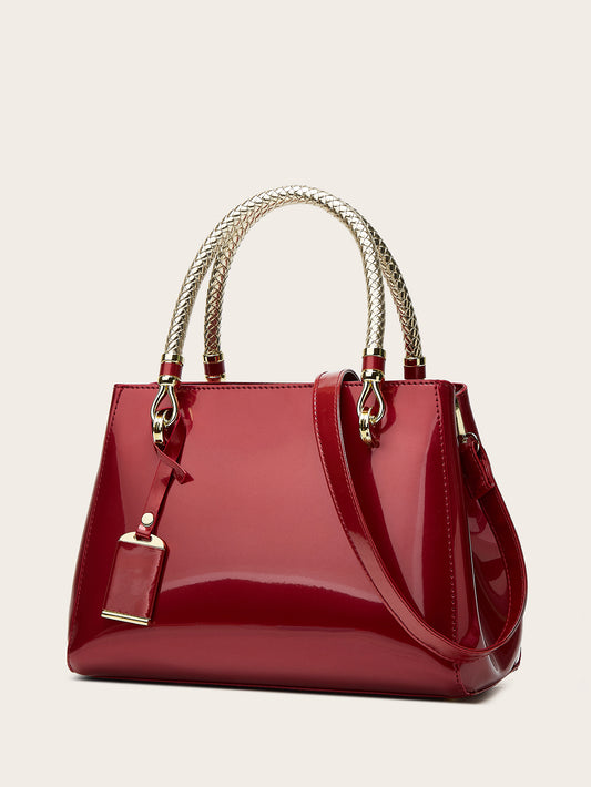 Stylish Red Patent Leather Tote Bag