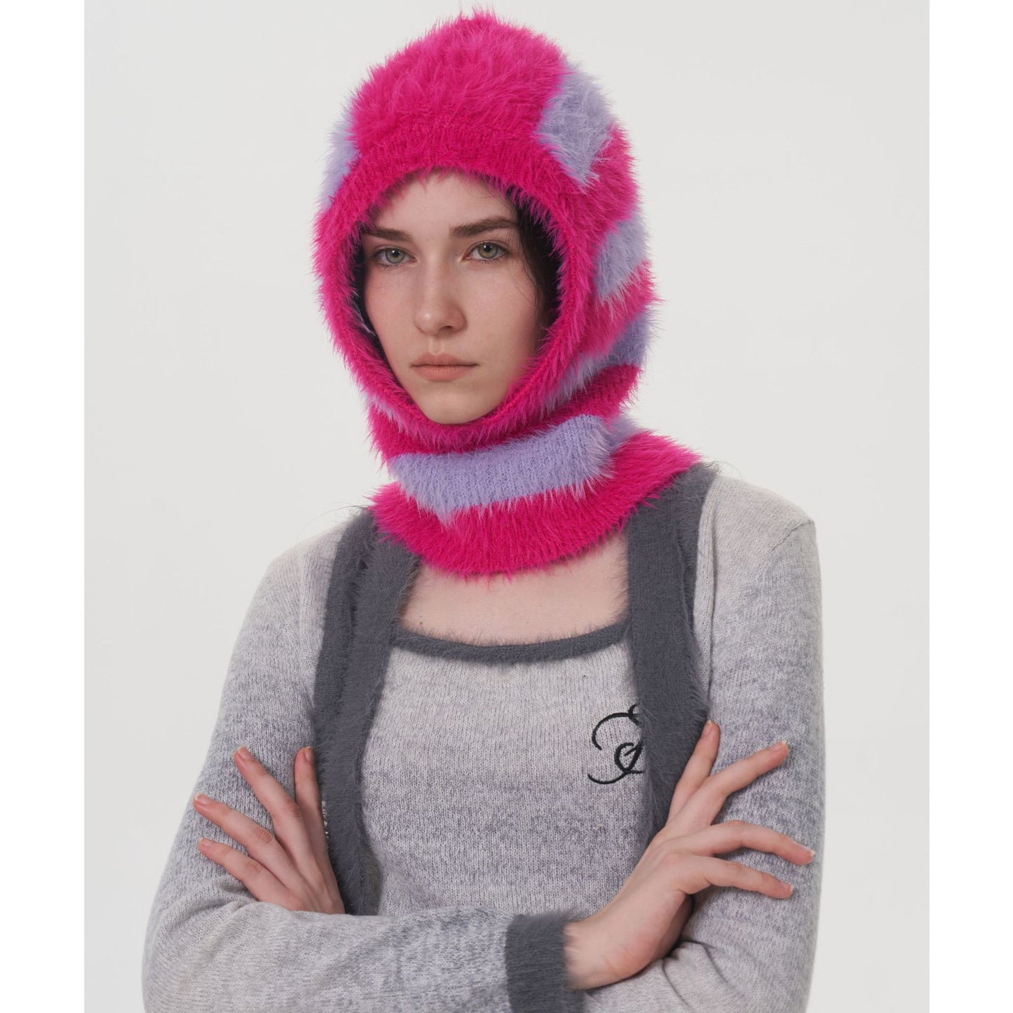 Trendy Two-Tone Striped Faux Mink Knit Beanie for Women