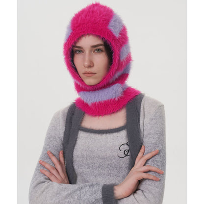 Trendy Two-Tone Striped Faux Mink Knit Beanie for Women
