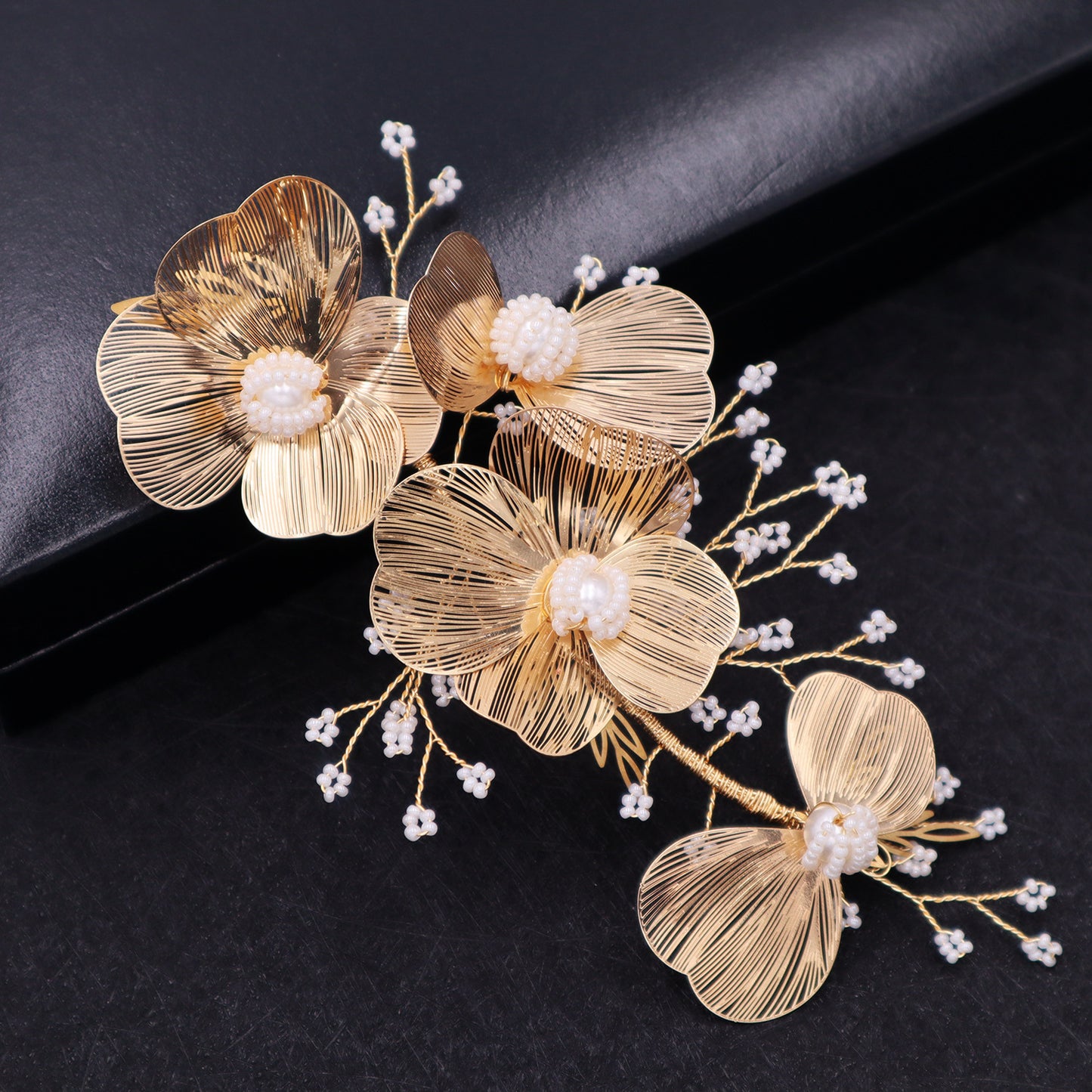 Golden Flower Bridal Headpiece with Matching Earrings