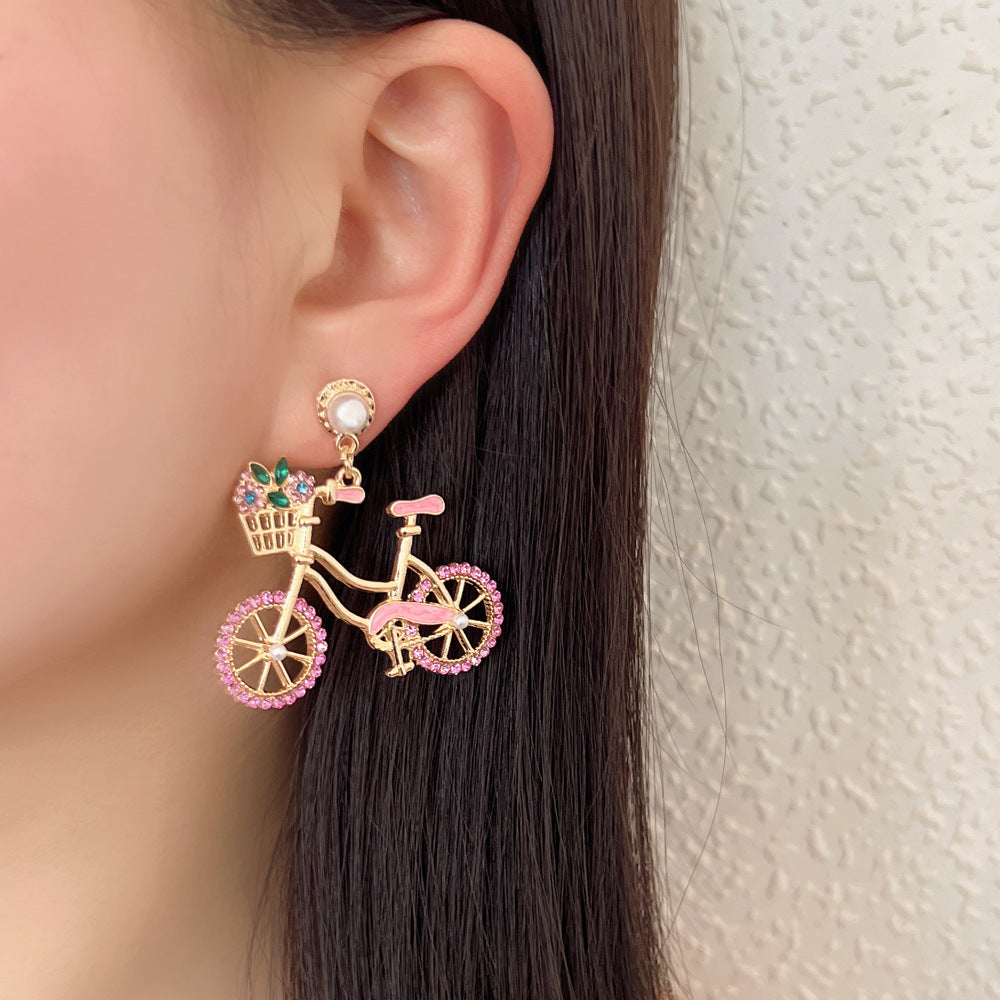 Earrings Bicycle Pearl Rhinestone Lightweight Office Chic