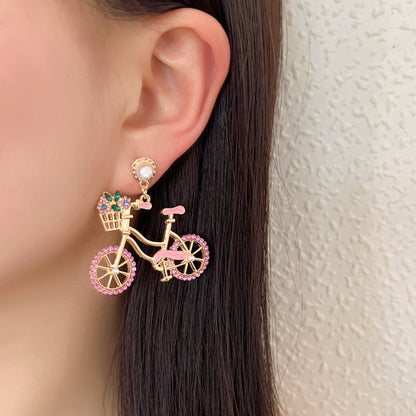 Earrings Bicycle Pearl Rhinestone Lightweight Office Chic