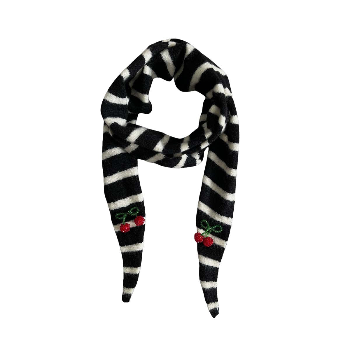 Triangular Wool Knit Scarf with Stripes for Women