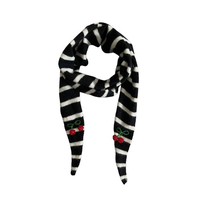 Triangular Wool Knit Scarf with Stripes for Women