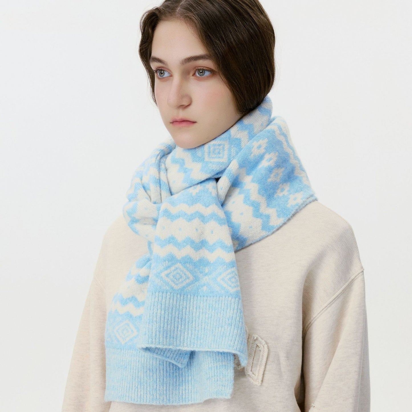 Geometric Knit Scarf Stylish Unisex Warm Neck Cover