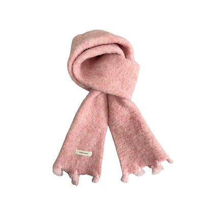 Trendy Solid Color Wool Blend Fringe Scarf for Women