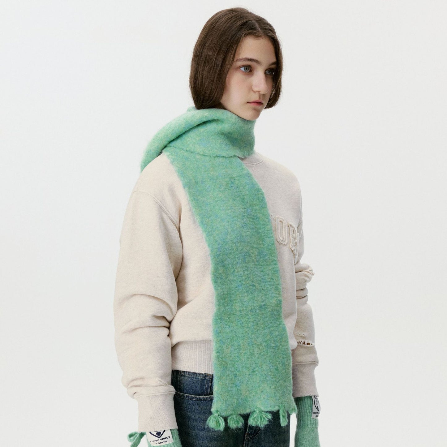 Trendy Solid Color Wool Blend Fringe Scarf for Women