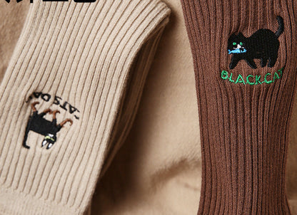 Mid Calf Panda Embroidered Combed Cotton Socks