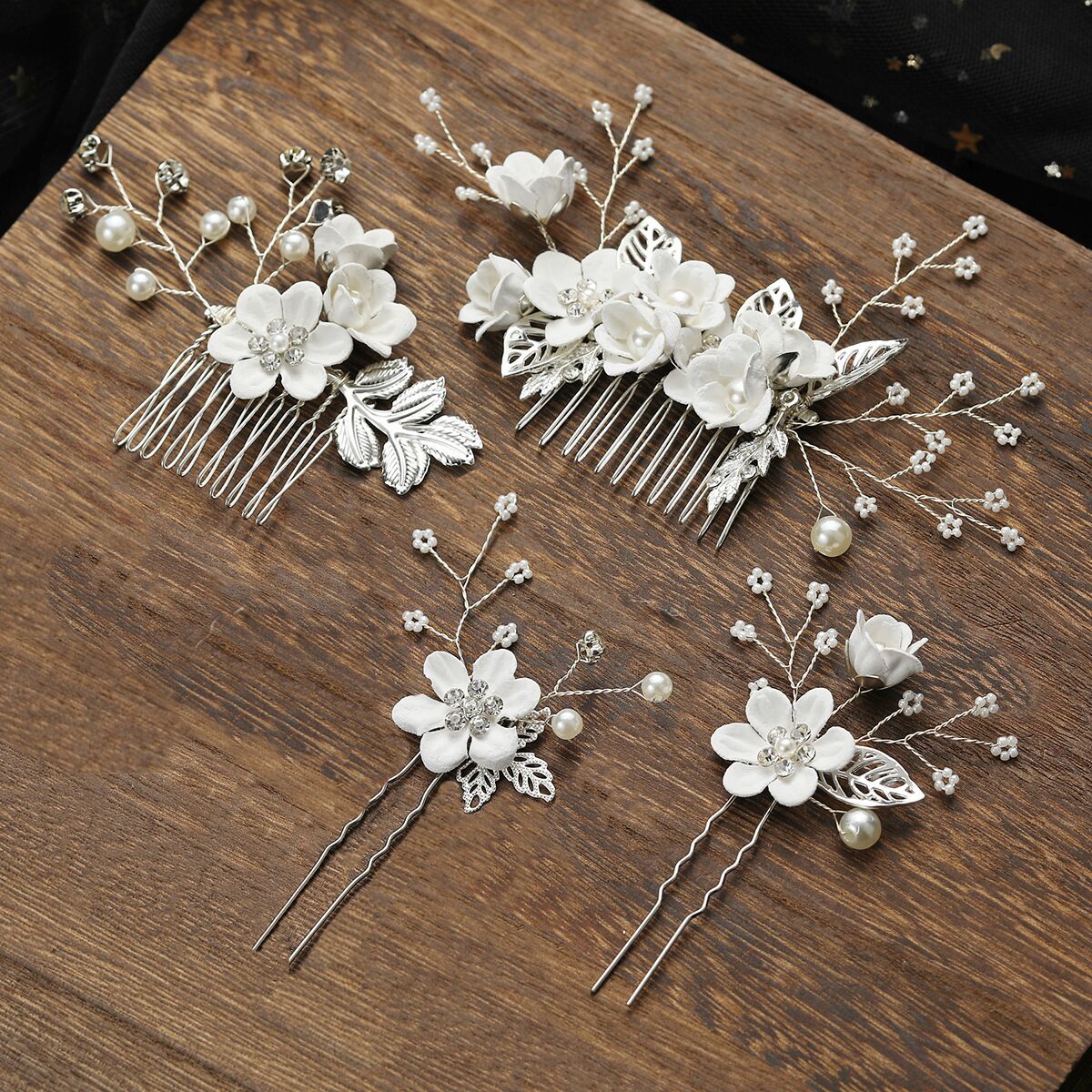 Light Blue and Pink Bridal Flower Hair Comb Accessories