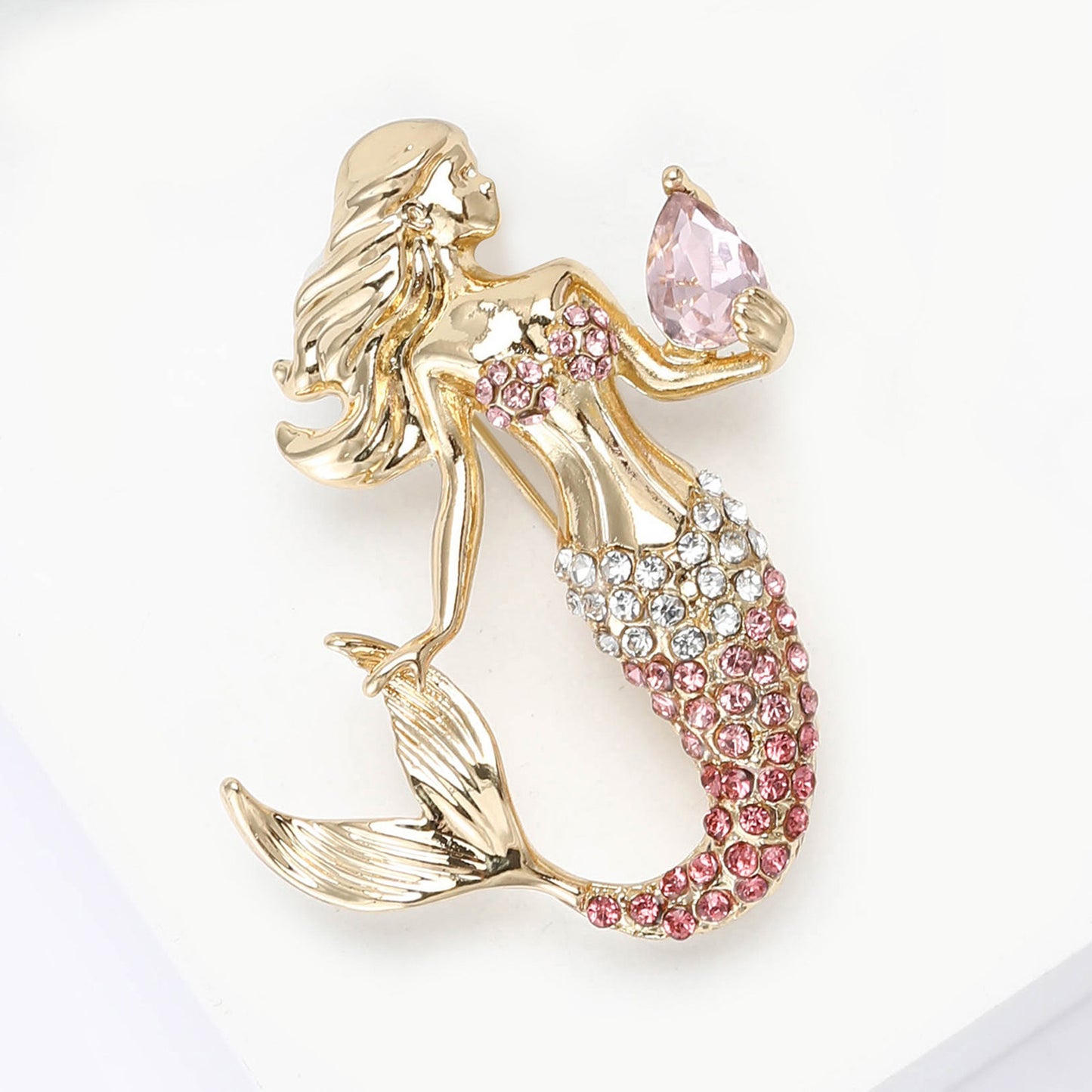 Creative Mermaid Brooch With Rhinestones Elegant Women's Accessories
