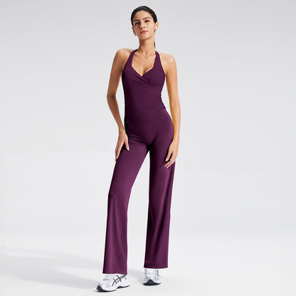 Yoga Relaxed Fit V-Neck Crop Top Set with Removable Cups