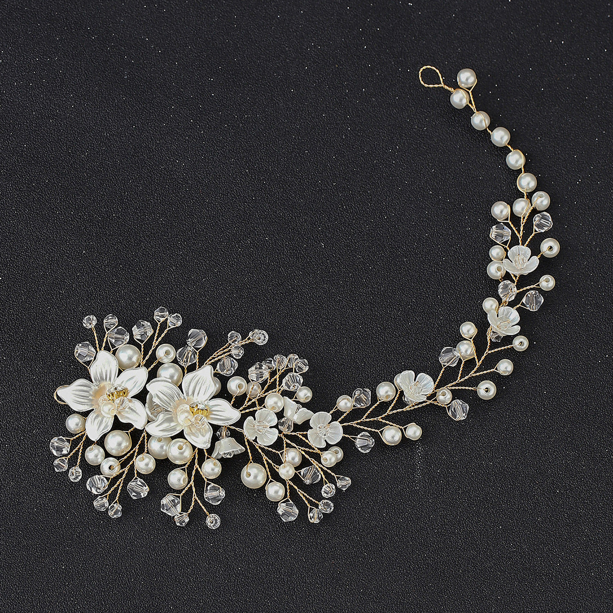 Floral Pearl Crystal Handmade Headband Bridal Hairpiece