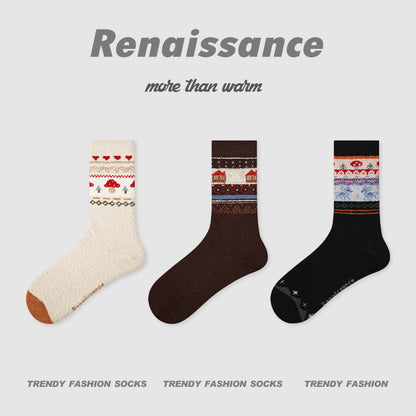 Mid Calf Polka Dot Coral Fleece Socks