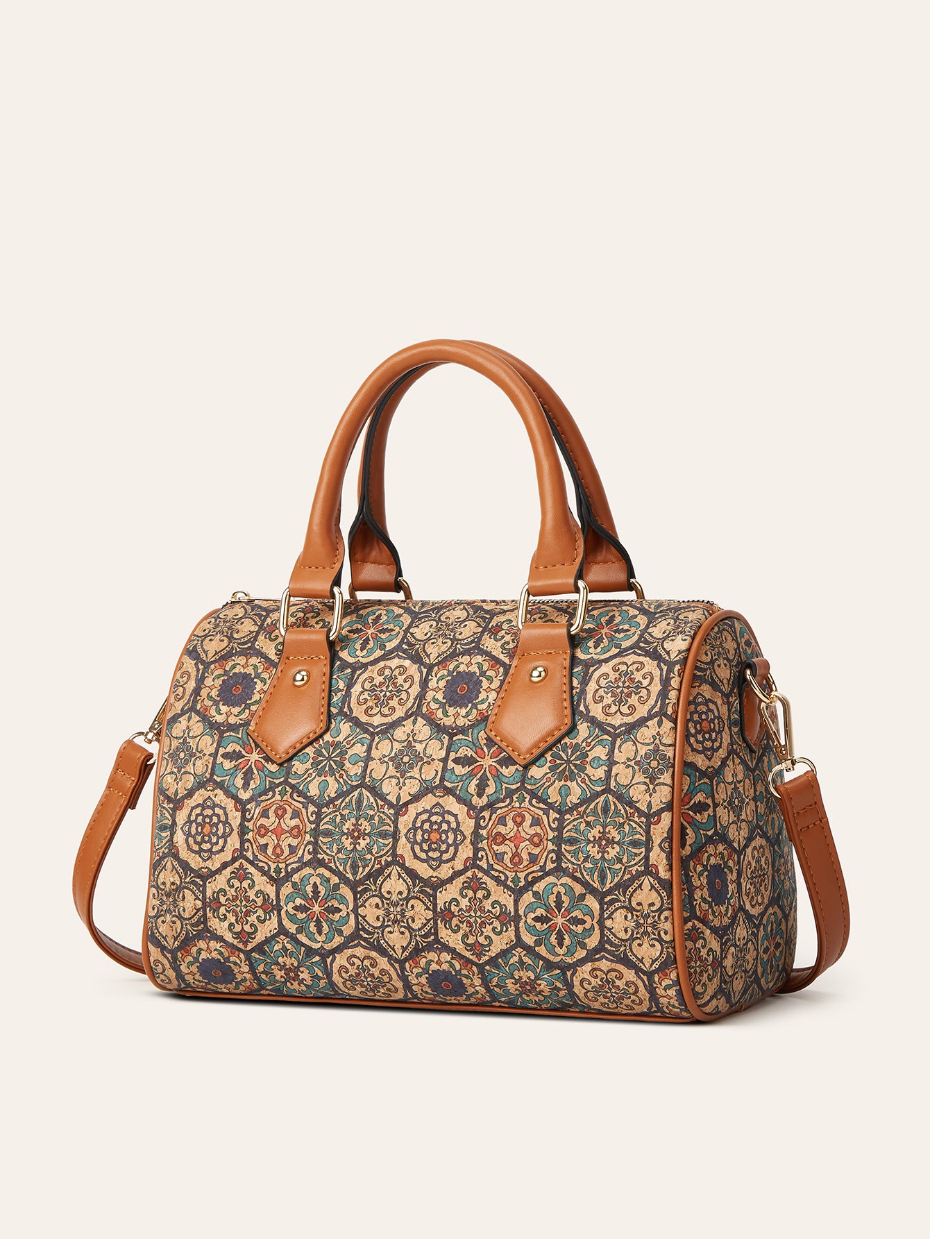 Retro Cork Texture Tote Bag with Ethnic Print