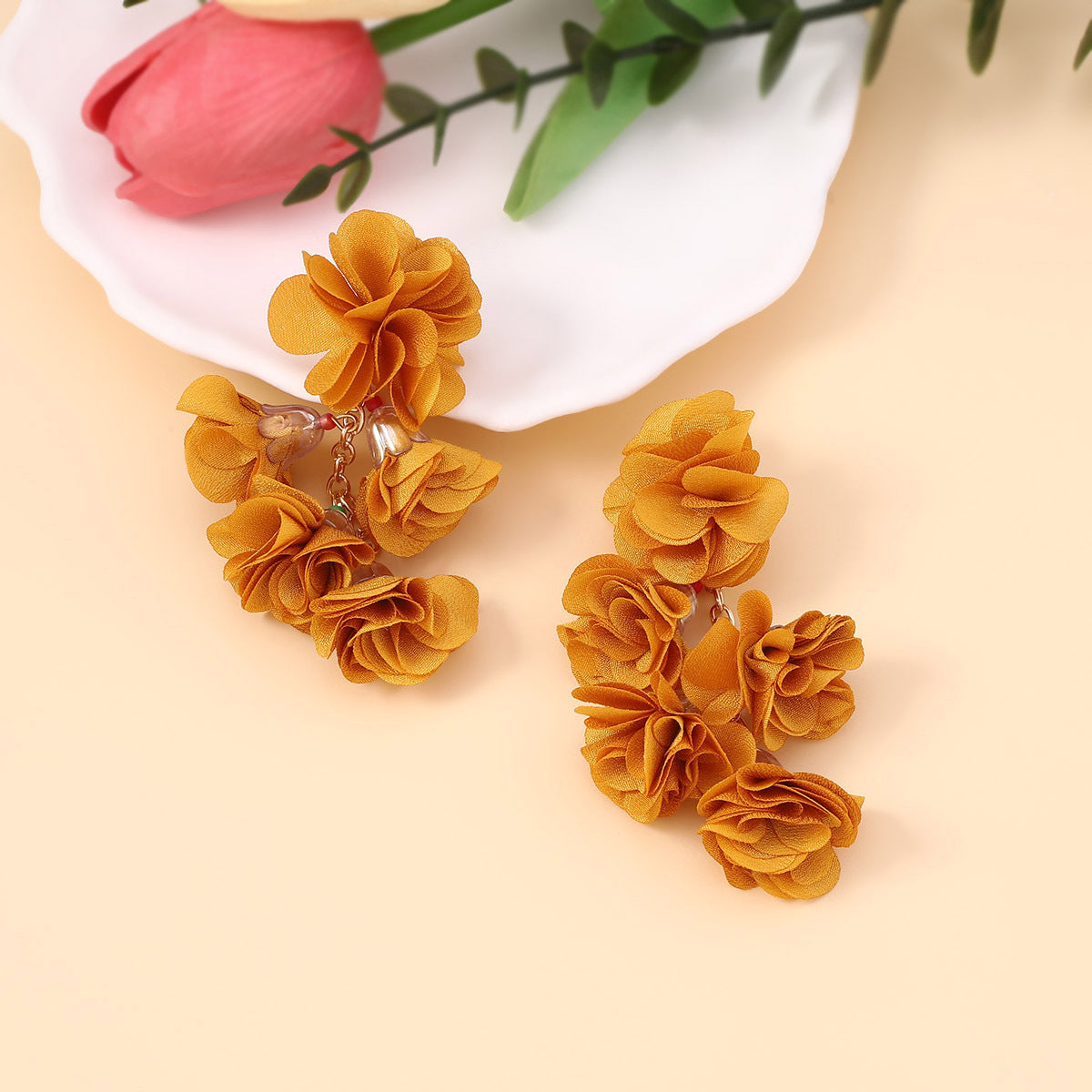 Earrings Bohemian Floral Fabric Chain Lightweight Resort