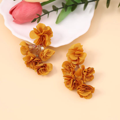 Earrings Bohemian Floral Fabric Chain Lightweight Resort