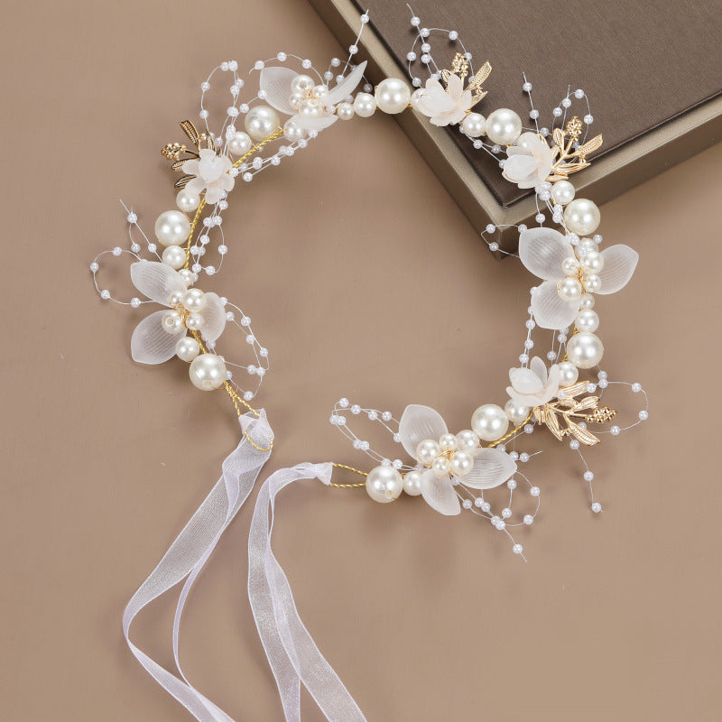 Pearl Handcrafted Wrist Flower and Headband Bridal Set