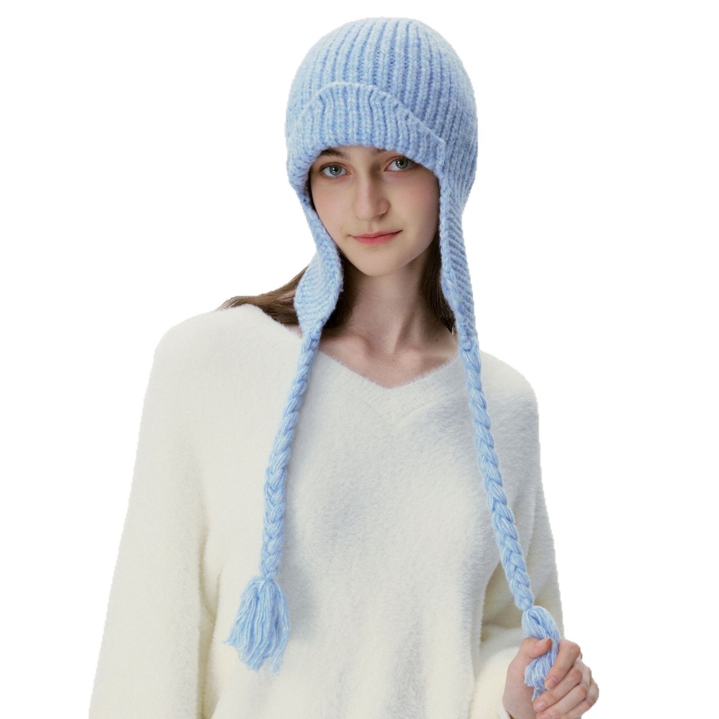 New Women's Wool Knitted Pilot Hat with Ear Flaps