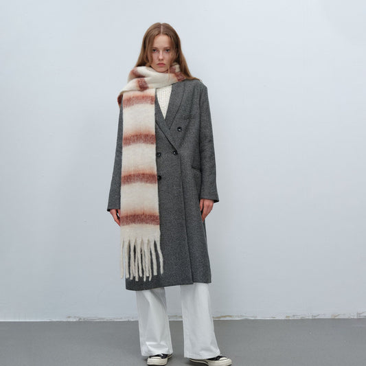 Thick Warm Striped Fringe Shawl Scarf for Women
