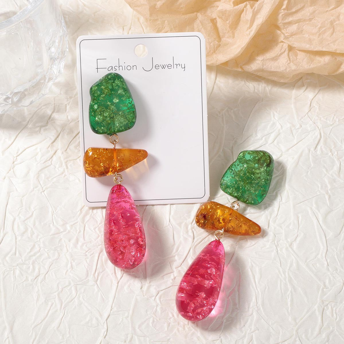 Statement Colorful Resin Geometric Patchwork Earrings