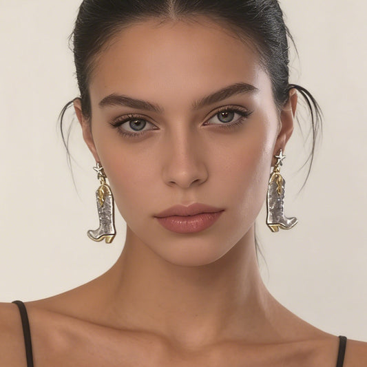 Combat Boot Star Alloy Statement Earrings