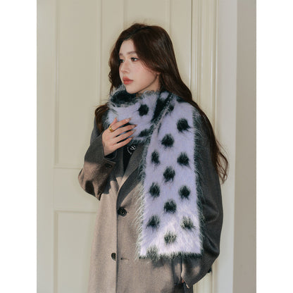 Vintage-Inspired Polka Dot Wool Knit Scarf for Women