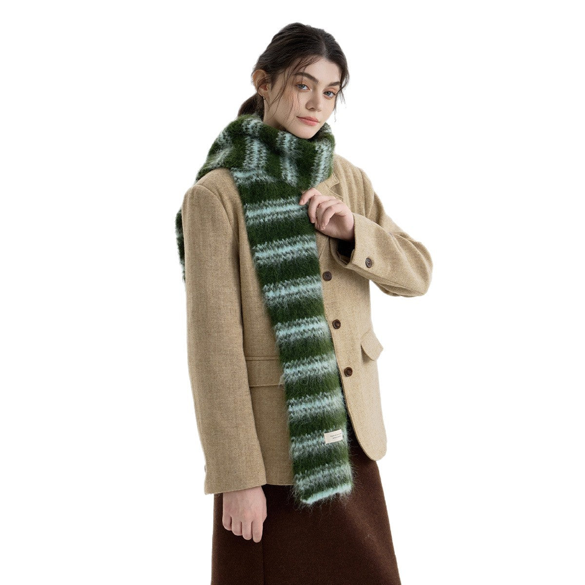 Trendy Color Block Striped Wool Blend Knit Scarf for Women