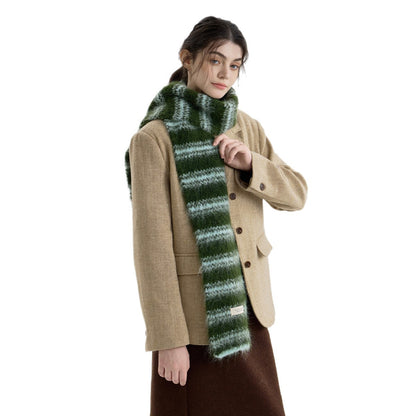 Trendy Color Block Striped Wool Blend Knit Scarf for Women