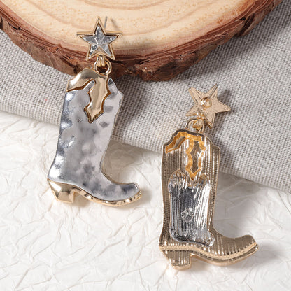 Combat Boot Star Alloy Statement Earrings
