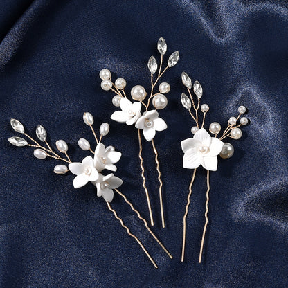 White Floral U Shaped Hair Pins Set of 3 Bridal Wedding Hair Accessories